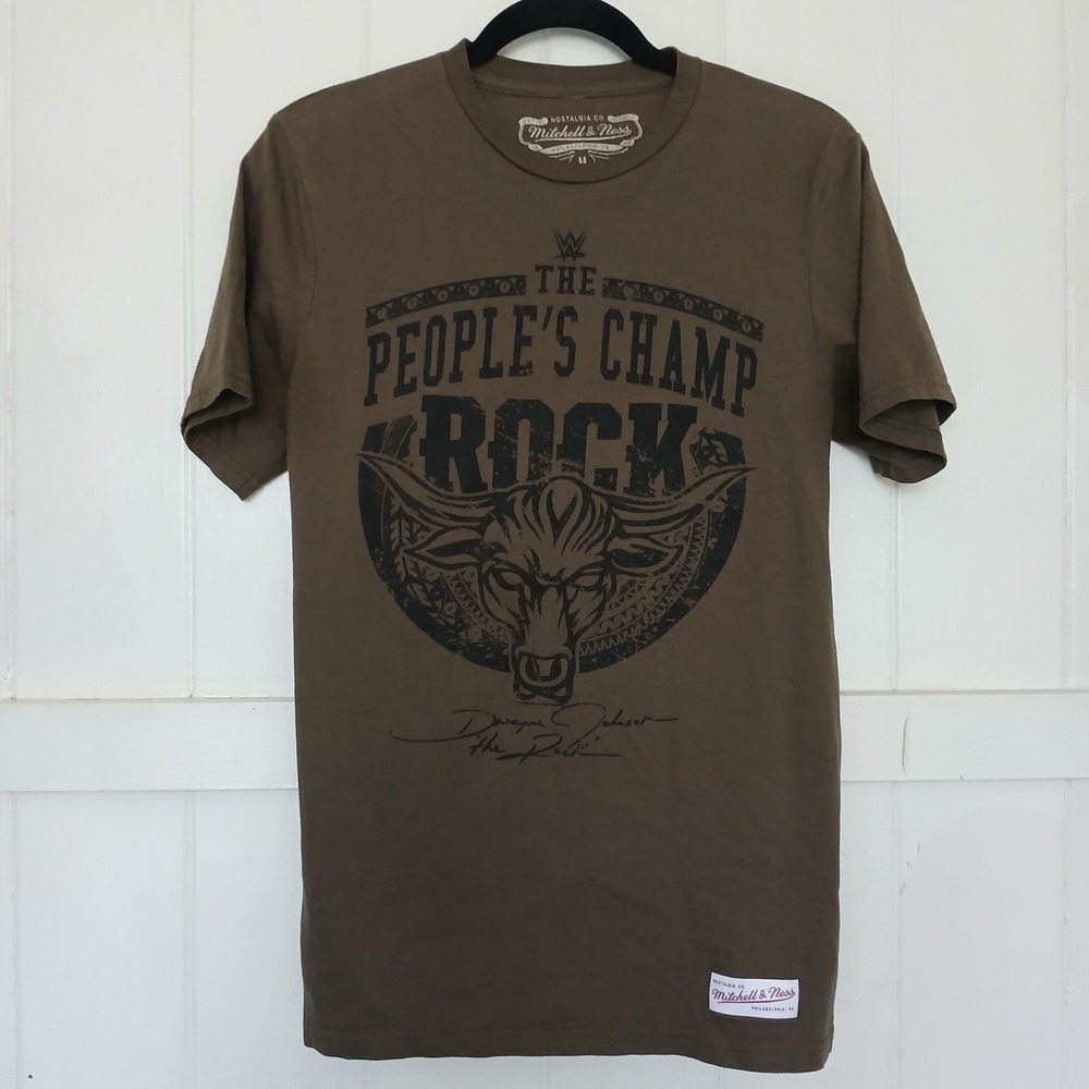 Mitchell & Ness × WWE T-Shirt The Rock Peoples' Champ Men's Medium Green Cotton